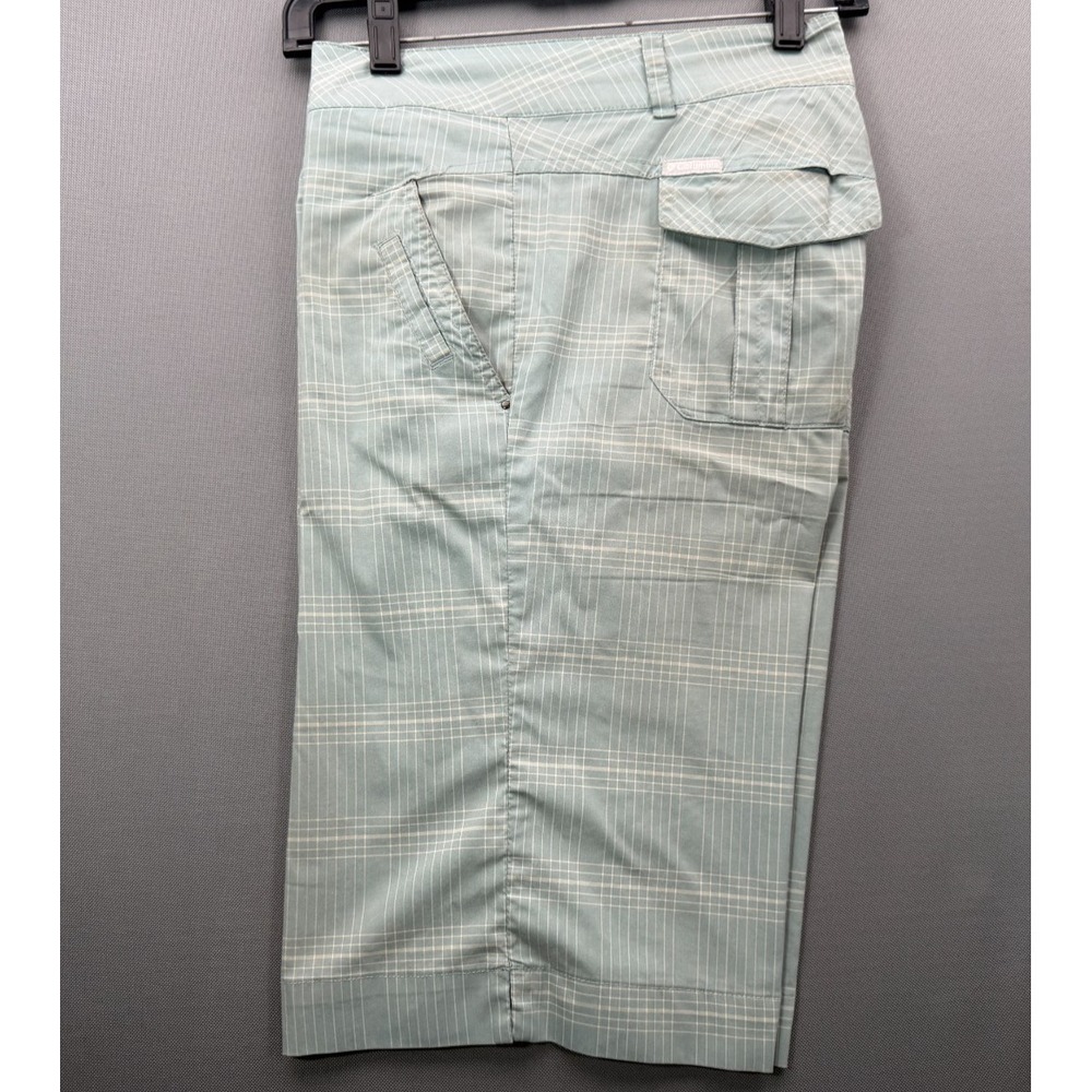Columbia Bermuda Hiking Cargo Shorts Sage Green Plaid Outdoor Trail | Women's 16